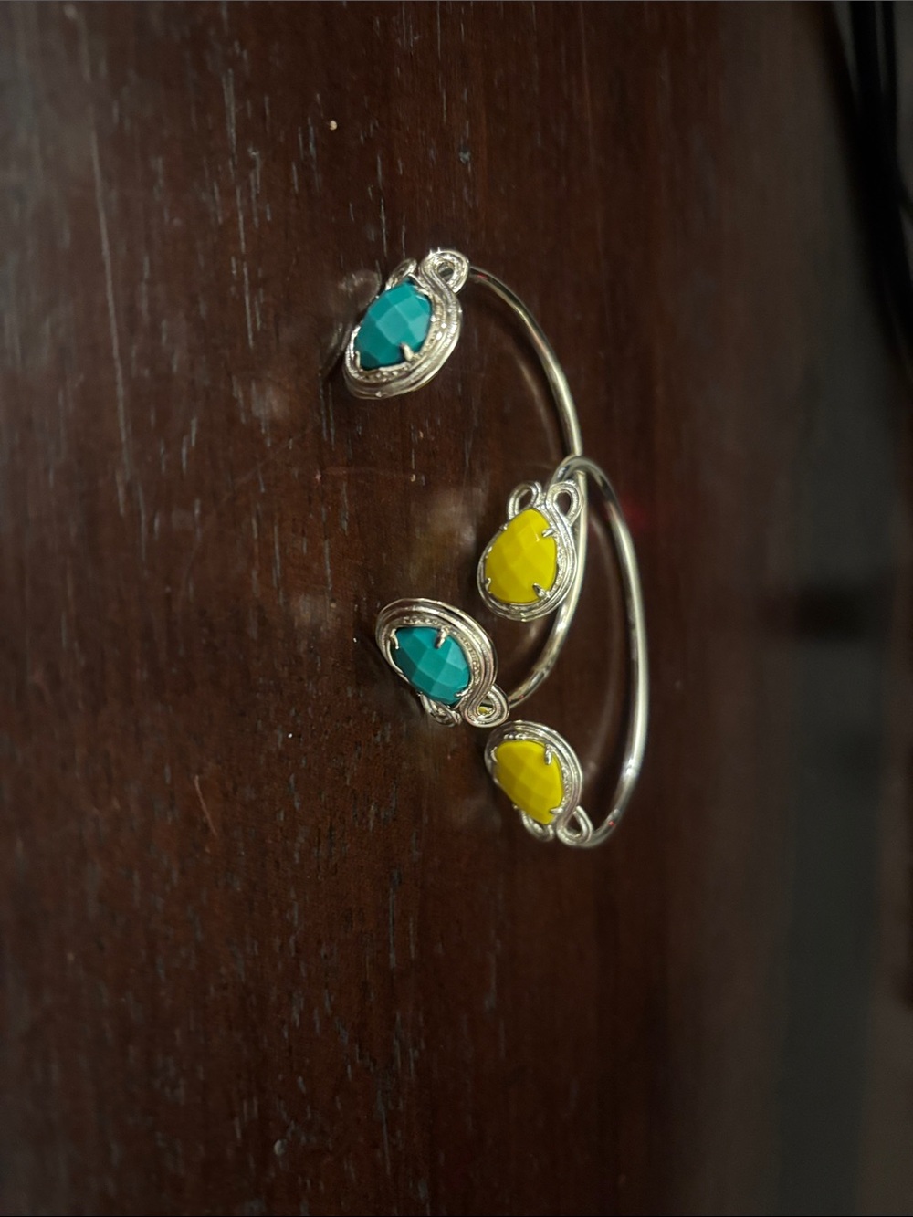 Kendra Scott Andy Silver Bangle Bracelet with Turquoise and Yellow Stones